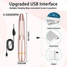 NICENEEDED Perceuse à Ongles Électrique pour Ongles en Gel Acrylique, Kit de Perceuse à Ongles Portable USB 20000 tr/Min, Kit