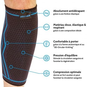 Agile Now - Set de 2 molletières stabilise & soulage les mollets à chaque mouvement - compression des mollets pour femmes & h