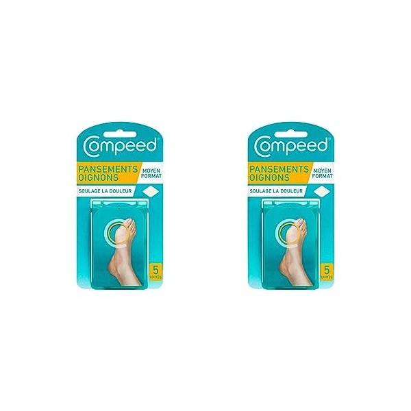 Compeed® - 5 Pansements Oignon Hydrocolloïdes - Hallux Valgus Pied - Format 6,8 x 4,7 cm Lot de 2 