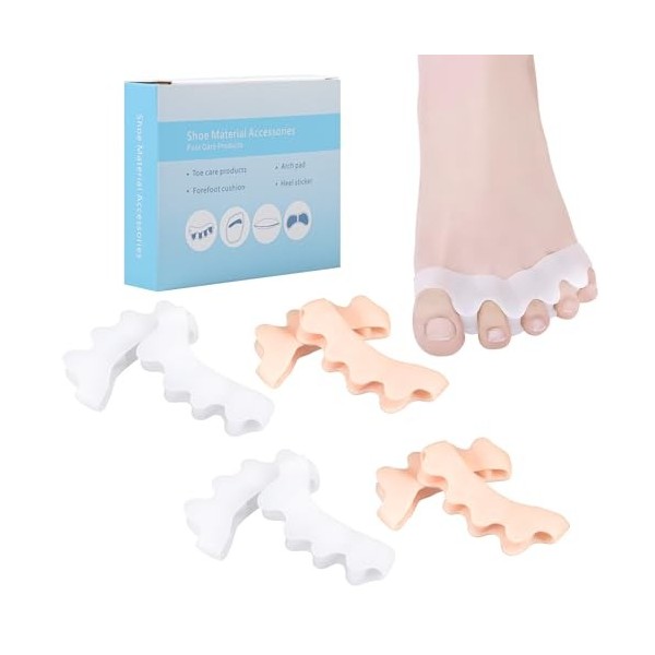 8 Pcs Séparateurs dOrteils, 4 Paire Correcteur Orteil Pied en Silicone Souple, Separateur Orteil Hallux Valgus Ecarteur Orte