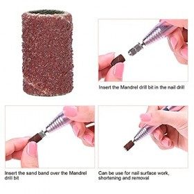 Kit de 75 Bandes de Ponçage pour Ongles, 80 120 180 Forets à Ongles Grain Brun avec Boîte de Rangement pour la Maison ou l