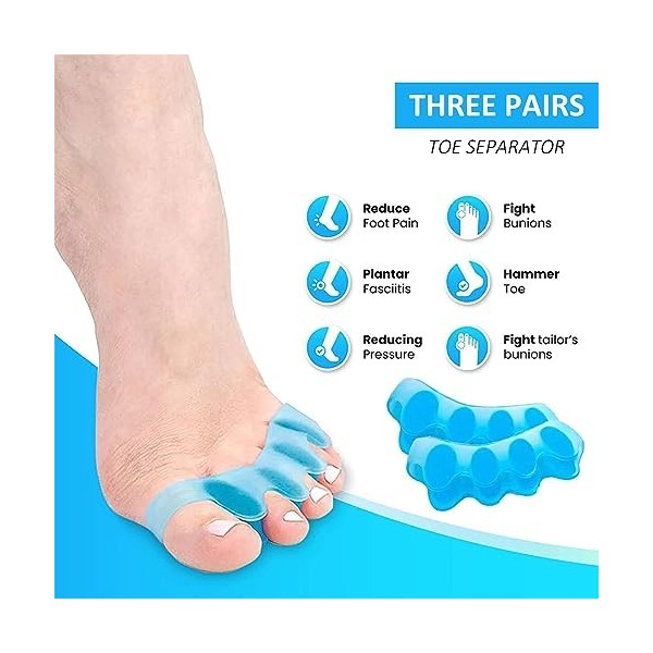 Séparateurs Dorteils,Separateur Orteil Hallux Valgus,3 Pair Ecarteur Orteil,Orteil Orthese,Toe Valgus Correction,Silicone Éc