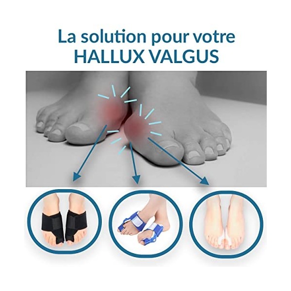 HALLUX VALGUS Oignon/Bunion : Kit Complet 3 paires mixtes Jour et Nuit, Orthèse, Attelle et Protection Pied anti-ampoule en