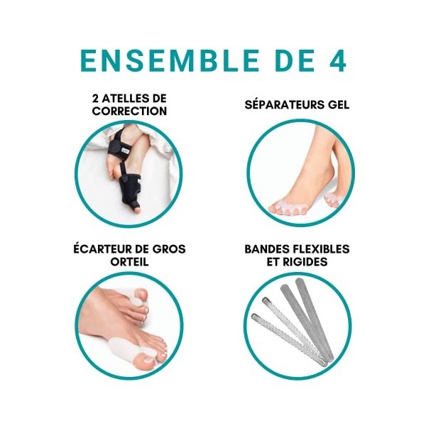 TECH THERAPEUTICS Ensemble de Hallux Valgus Orthèse Corrective - Séparateur dOrteil pour Femme et Homme en Silicone - Bunion