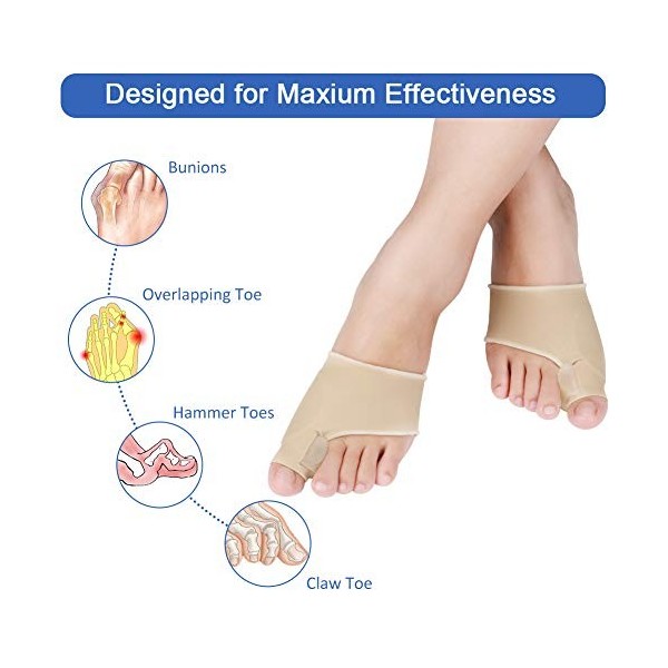 Orthèses pour Hallux Valgus, Correcteur Hallux Valgus avec Coussinet de Gel, 2 en 1 Protecteur et Séparateur de Gros Orteil, 