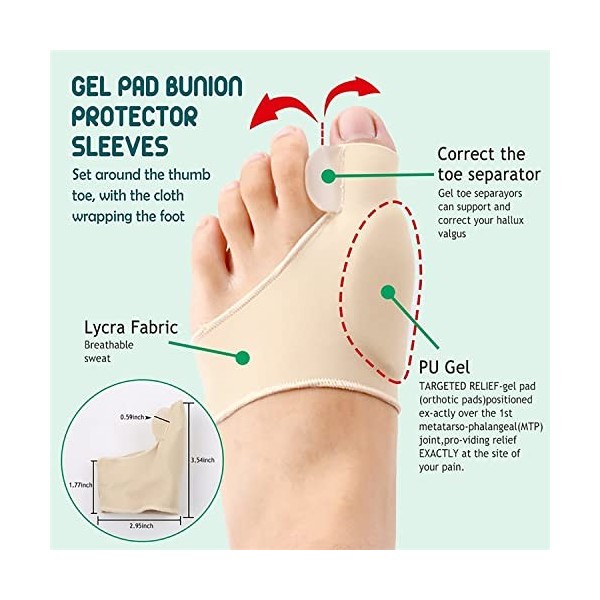 yummici Correcteur Pour Hallux Valgus - Hallux Valgus Correcteur Avec Gel Souple Séparateurs d‘Orteils Correcteur d‘Oignon Or