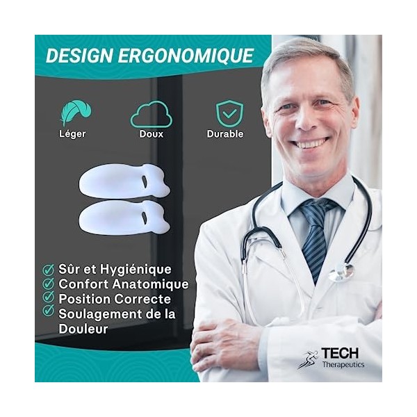 TECH THERAPEUTICS Séparateurs dOrteils Pour Homme et Femme en Silicone - Kit de Correcteurs dOrteils avec Dilatateurs - Ens