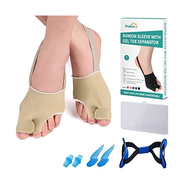 Puikos Lot de séparateurs dorteils Hallux Valgus, 1 paire de chaussettes Hallux Valgus Correcteur doignon, 1 sangle pour gr