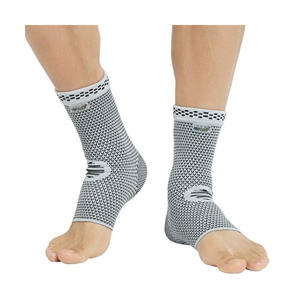 NEOtech Care Protège Cheville en fibre de bambou de marque Chevillière sport - Matériel élastique et respirant - Couleur gris