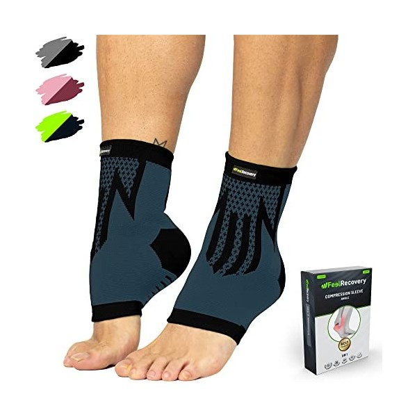 2 Pack Chevillères Homme & Femme - Manchon de Compression Cheville pour Running, Football, Basket & Sports - Chevillière Ento