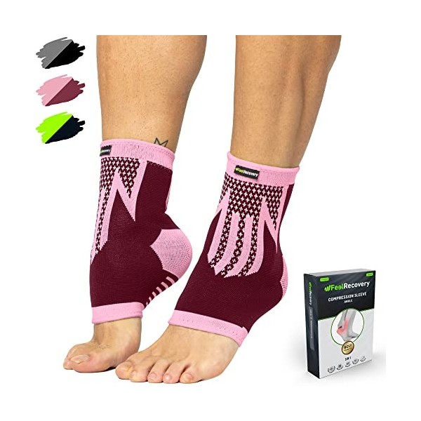 2 Pack Chevillères Homme & Femme - Manchon de Compression Cheville pour Running, Football, Basket & Sports - Chevillière Ento