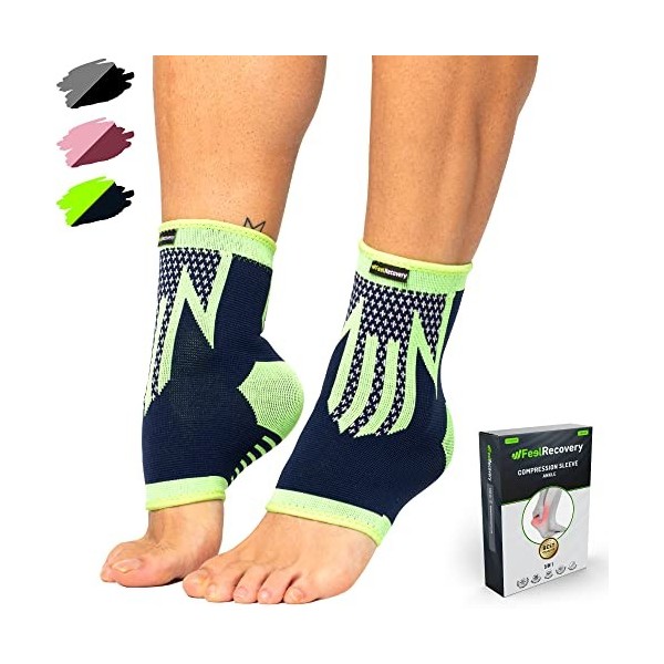 2 Pack Chevillères Homme & Femme - Manchon de Compression Cheville pour Running, Football, Basket & Sports - Chevillière Ento