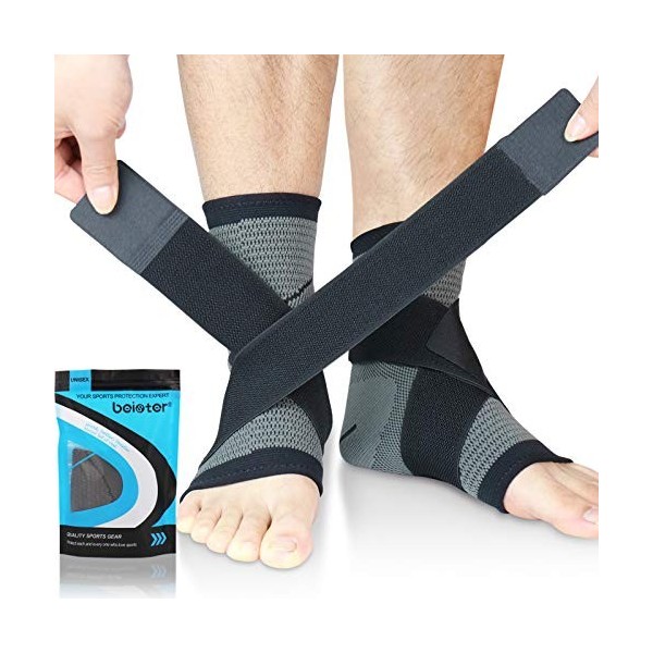 Beister 1 paire de genouillères de compression pour femme et homme, entorse et fasciite plantaire élastique pour la récupérat