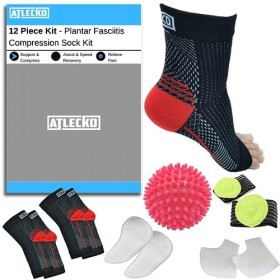Atlecko Lot de 12 paires de chaussettes pour fasciite plantaire, 2 paires et accessoires, soulagement de la douleur de larth