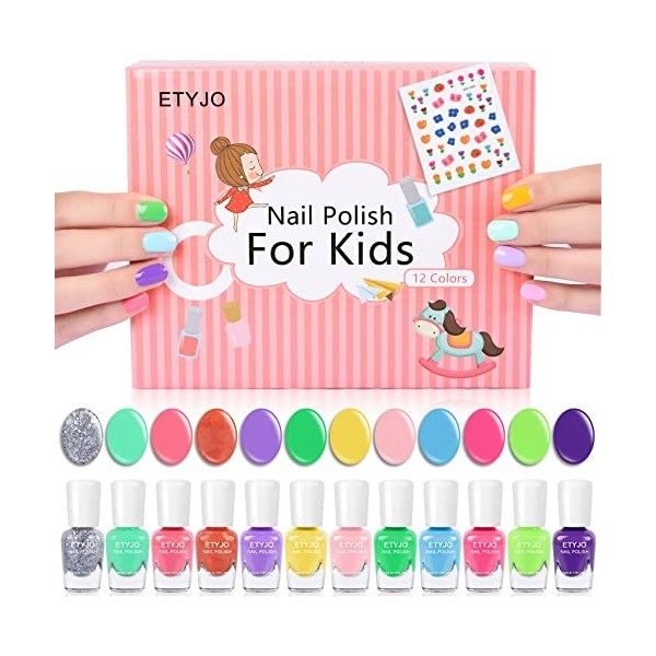 ETYJO Vernis Enfant, 12 Couleurs Peel-off Non Toxique Vernis à Ongles Enfant Séchage Rapide Vernis à Ongles Enfant Fille à ba