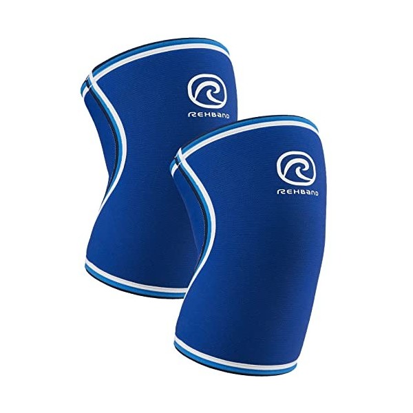 Rehband Bandage de Genou RX Original, 1 pièce, genouillère en 7mm néoprène, genouillère de Fitness, Couleur:Bleu, Taille:XL