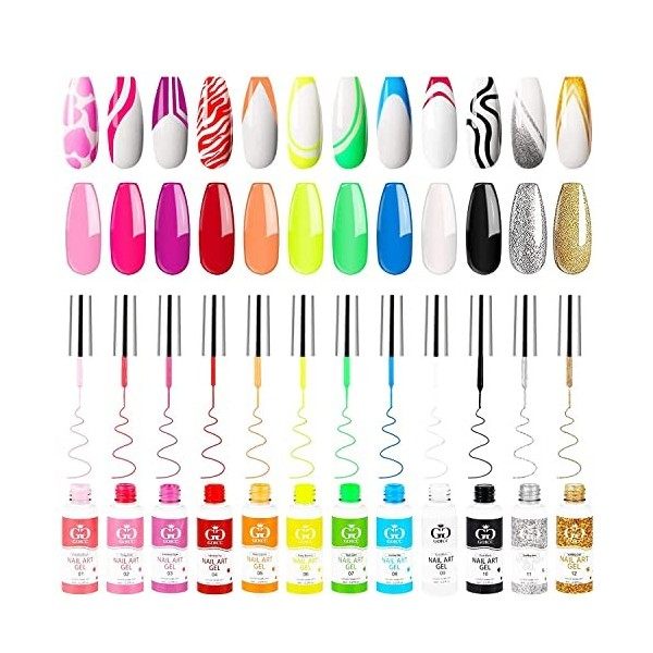 Ensemble De Vernis à Ongles Gel Liner Kit Dart DOngles Pour La Conception DOngles Vernis Gel Art Peinture Pour Ongles 12 C