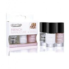 Glam’Up Paris - Kit French Manucure - Set de 3 Vernis à Ongles - Guides Autocollants Inclus - Brillance Incomparable - Longue
