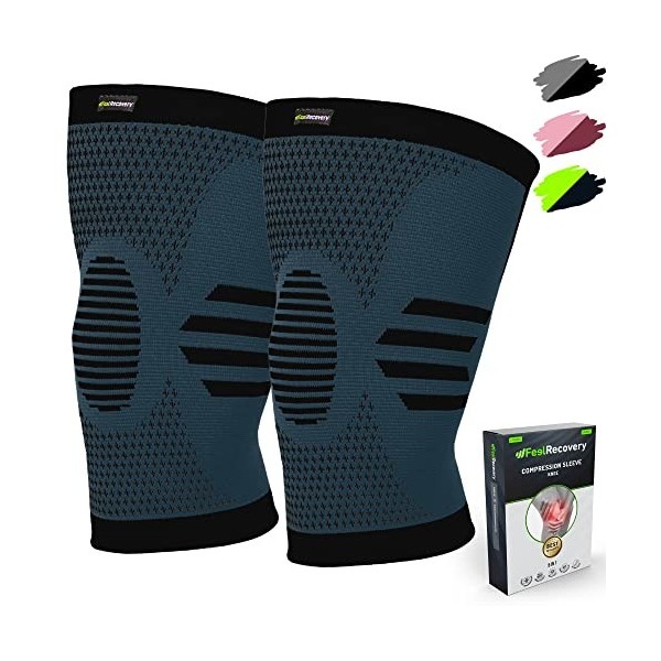 2 Pack Genouillères Homme et Femme - Manchon de Compression du Genou pour Running, Basket et Sports - Genouillère pour lArth