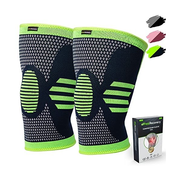 2 Pack Genouillères Homme et Femme - Manchon de Compression du Genou pour Running, Basket et Sports - Genouillère pour lArth