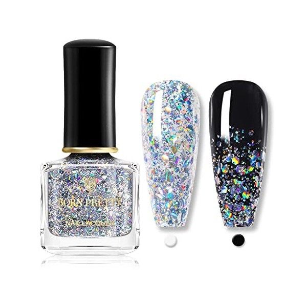 Born Pretty Vernis à Ongles Holographique, Holo Paillettes Vernis à Ongles Nail Art Diamond Laser Vernis à Ongles Argent