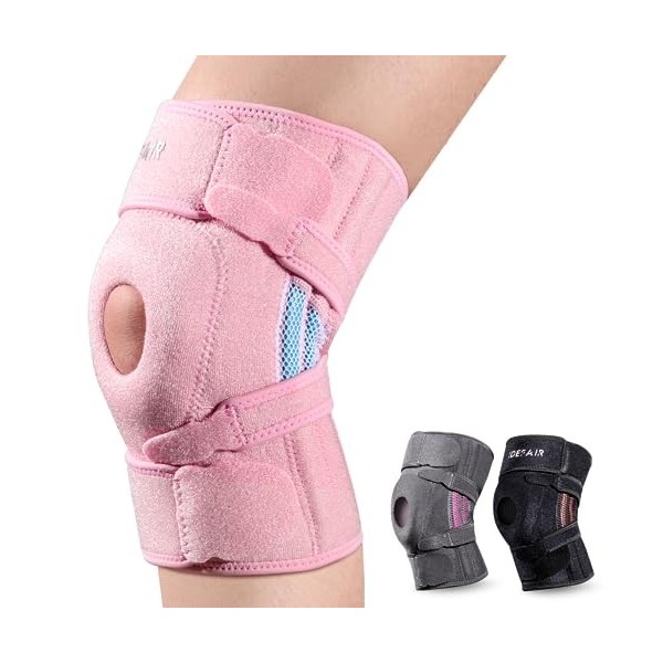 Idefair Genouillères pour femme - Rose - Taille M à XXL - Bandage de compression pour tendon rotulien avec fermeture Velcro -