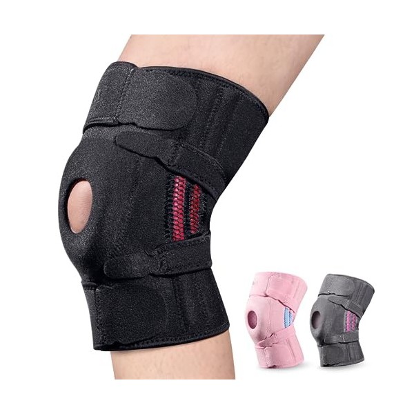 Idefair Genouillères pour femme - Rose - Taille M à XXL - Bandage de compression pour tendon rotulien avec fermeture Velcro -