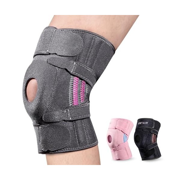 Idefair Genouillères pour femme - Rose - Taille M à XXL - Bandage de compression pour tendon rotulien avec fermeture Velcro -