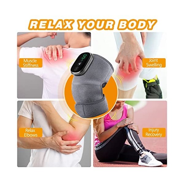 Masseur de Genou Chauffant, Masseur de Genou Sans Fil Avec Chauffage pour lArthrite, Gonflement Étirement Ligamentaire Bless