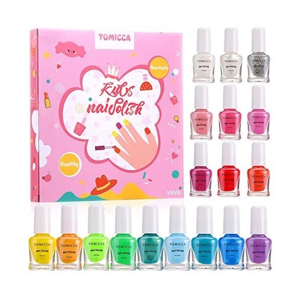 TOMICCA Vernis Ongle Enfant- Vernis Enfant à Leau -Vernis à Ongles Peel-off Non Toxique,Avec Deux Séparateurs De Doigts Et D