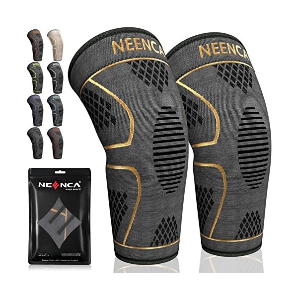 NEENCA Genouillère Sport 2 Pack , Genouillère Rotulienne de Compression Respirant, Attelle Genou Ligamentaire pour Déchirure 