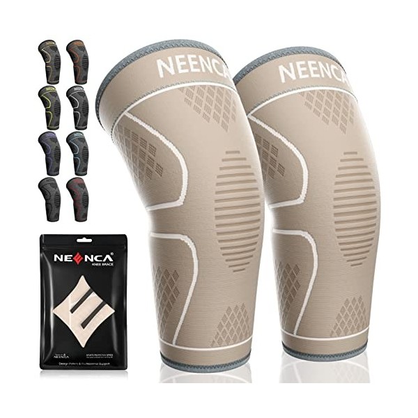 NEENCA Genouillère Sport 2 Pack , Genouillère Rotulienne de Compression Respirant, Attelle Genou Ligamentaire pour Déchirure 
