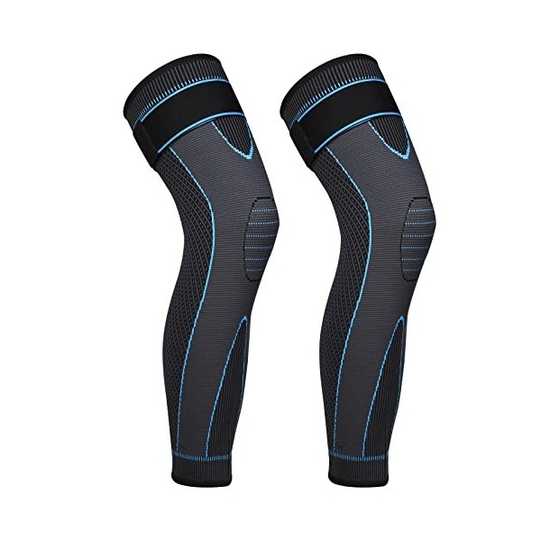 Genouillère Sport Longues pour Hommes Femmes Attelle Genou à Sangles Réglables Antidérapantes 2 Pièces Genouillère Compressio