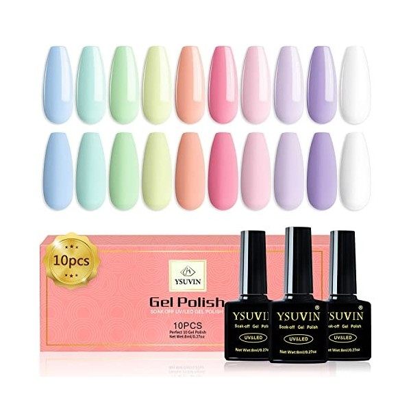 YSUVIN Pastel Vernis Semi Permanent, 10 Couleurs Macaron Dété Bonbon Pastel Vernis à Ongles Soak Off UV/LED Lampe, Rose Bleu