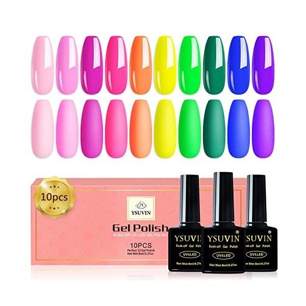 YSUVIN Pastel Vernis Semi Permanent, 10 Couleurs Macaron Dété Bonbon Pastel Vernis à Ongles Soak Off UV/LED Lampe, Rose Bleu