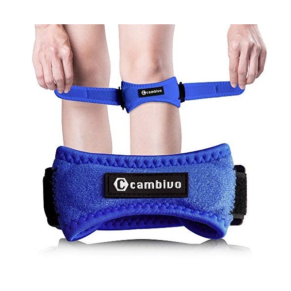 CAMBIVO 2 Pièces Genouillère Rotulienne Femme et Homme, Genouillère Sport Bandage, Strap Genou, Bande de Rotule Réglable pour