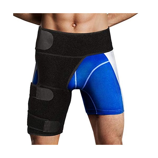 Attelle de Compression pour Hanche, Bande Daine pour Muscles Tirés avec Sangle Réglable, Soutien de la Cuisse Orthèse Daine