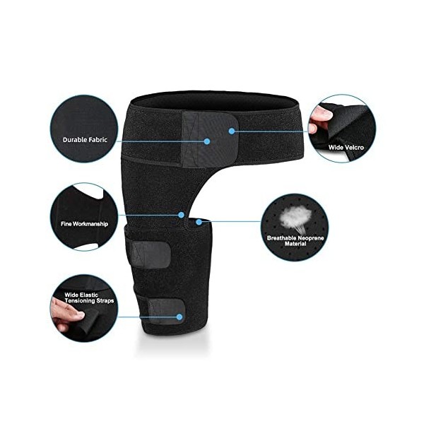 Attelle de Compression pour Hanche, Bande Daine pour Muscles Tirés avec Sangle Réglable, Soutien de la Cuisse Orthèse Daine