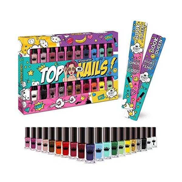 Set De 20 Vernis À Ongles Bouteilles 20 Couleurs Riches Différentes Deluxe Boite Cadeau 2 Signets Inclus