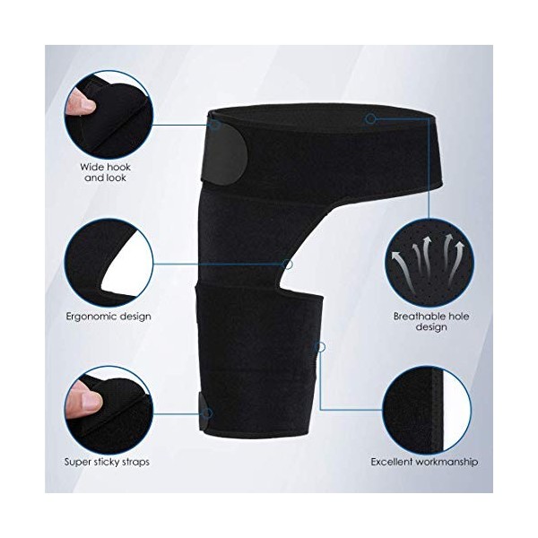 Orthèse de soutien à laine, ceinture de soutien de la hanche en néoprène réglable pour la compression de la cuisse, pour les