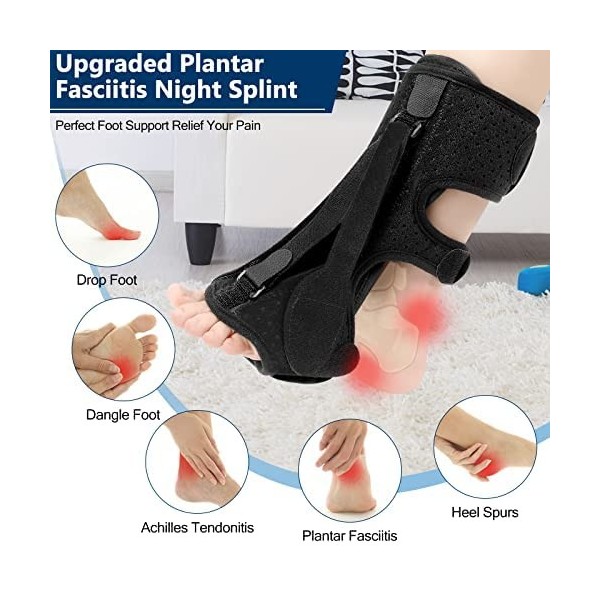 Upgrade Plantar Fasciitis Night Splint, Plantar Fasciitis Relief Brace, 3 Adjustable Straps Plantar Fasciitis Night Splint Re