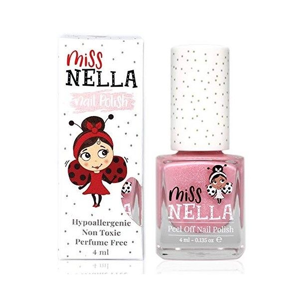 Miss Nella Cheeky Bunny- Vernis à ongles rose avec des paillettes spécial pour enfants, formule Peel-off, à base deau et san