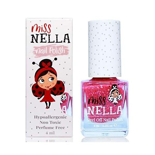 Miss Nella Cheeky Bunny- Vernis à ongles rose avec des paillettes spécial pour enfants, formule Peel-off, à base deau et san