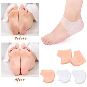 GiantGo Lot de 8 chaussettes épaisses en gel de silicone pour talon et cheville - Hydratantes et respirantes - Pour soin de l