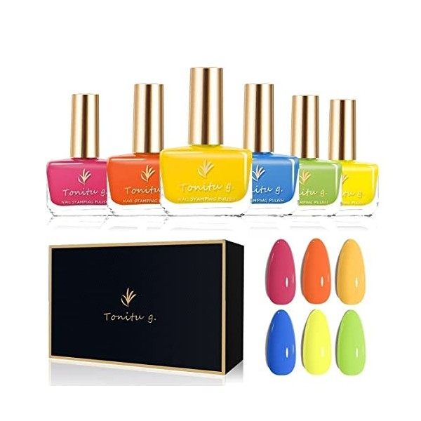 Kit de vernis à ongles Tonitu g - 6 couleurs longue durée, séchage rapide, ensemble de vernis à ongles populaire lumineux Nai