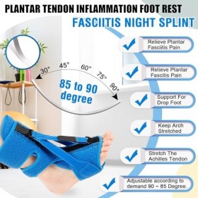 Attelle de Nuit pour Fasciite Plantaire, Attelle de Cheville pour Fasciite Plantaire 3 Sangles Réglables Respirante avec Mass