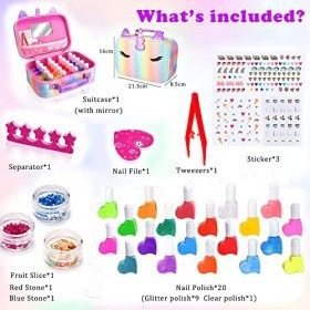 MarckersHome 30 Pièces Ensemble de Vernis à Ongles pour Enfants,Vernis à Ongles et Accessoires dans Une Valise Licorne,20 Déc