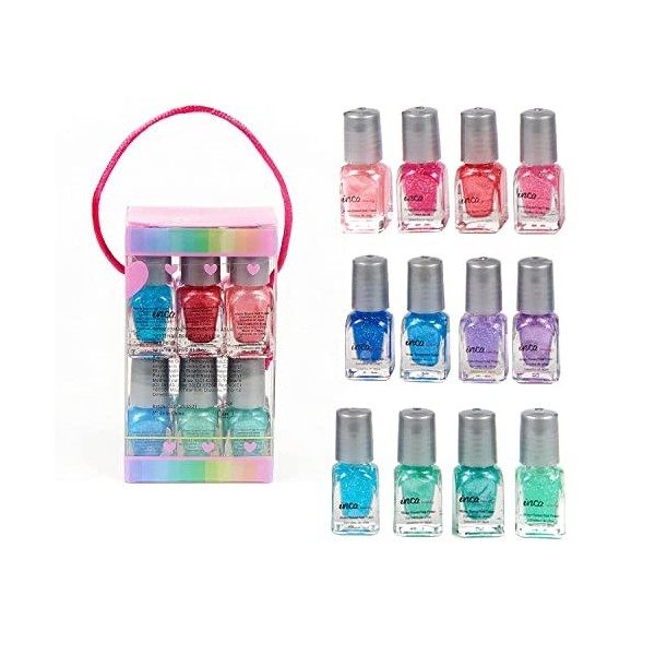 INCA Set 12 Vernis à Ongles pour Enfants - Lavable à leau - Facile à Enlever au Lavage à la Main - Vernis à Ongles pour Fill