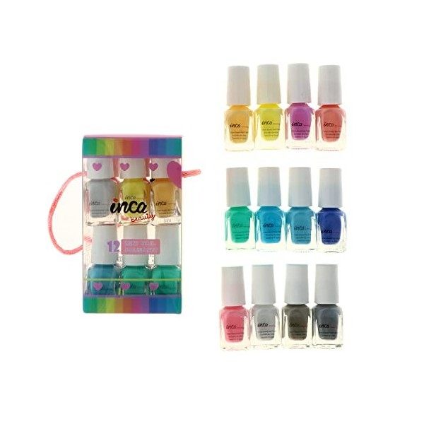 INCA Set 12 Vernis à Ongles pour Enfants - Lavable à leau - Facile à Enlever au Lavage à la Main - Vernis à Ongles pour Fill