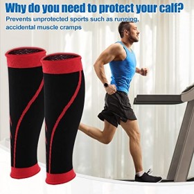 VOCOSTE 1 Paire Jambe Mollet Manchon, Réduire Articulationn Douleurs, Noir Rouge, L Taille